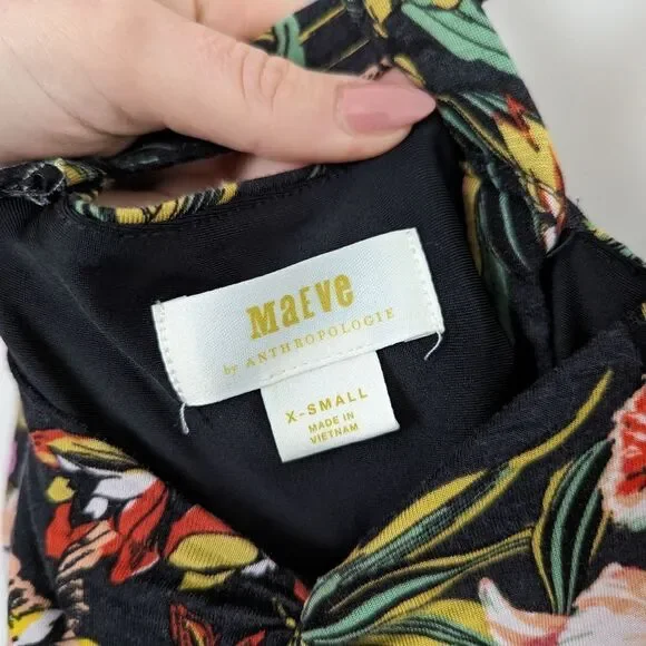Maeve Anthropologie black green pink tropical floral Gabriela stretch maxi dress - Picture 4 of 9
